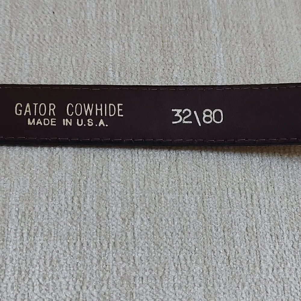 Gator Cowhide Brown Leather Belt Gold Buckle Size 32